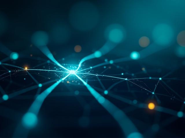 Abstract representation of blockchain technology with glowing nodes, symbolizing secure transactions.